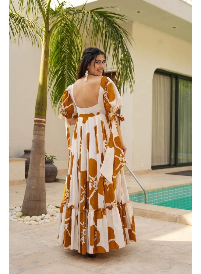 VISHVA CREATION Brown Floral Print Maxi Dress for Women - Image 4